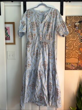 LOFT Pale Blue Floral Tiered Maxi Dress